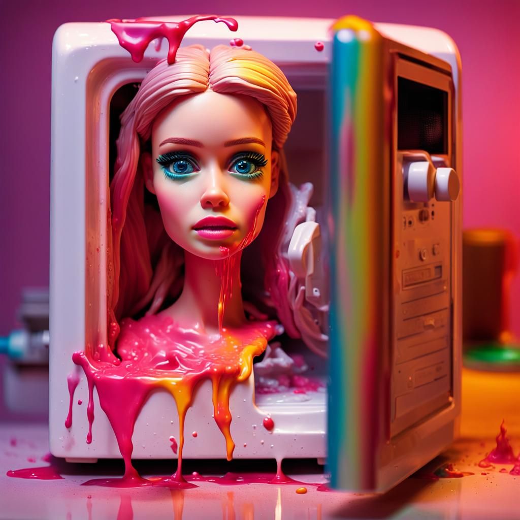 Poor barbie head, getting melted in the microwave