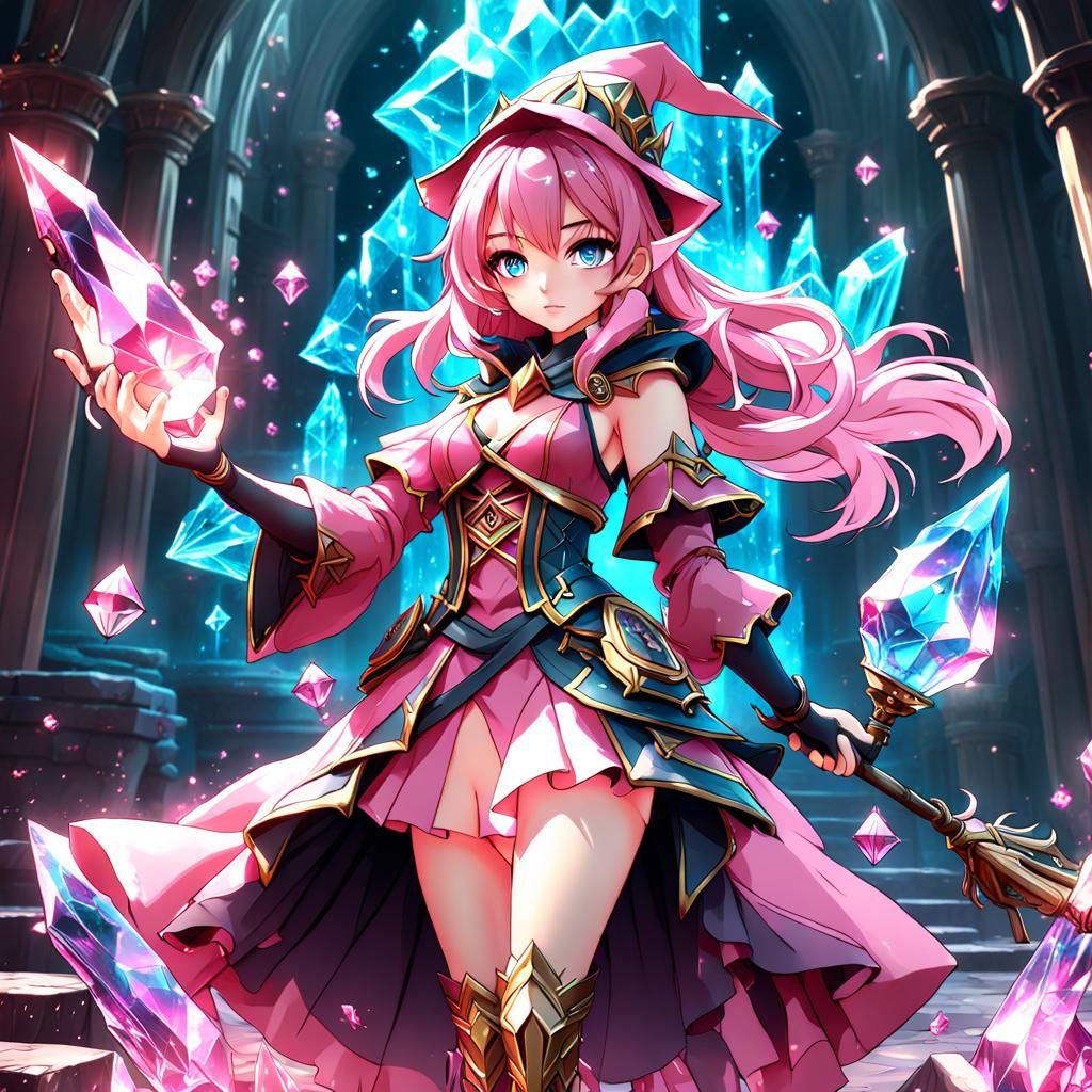 Anime Pink Crystal Wizard Girl in Detailed Matte Painting