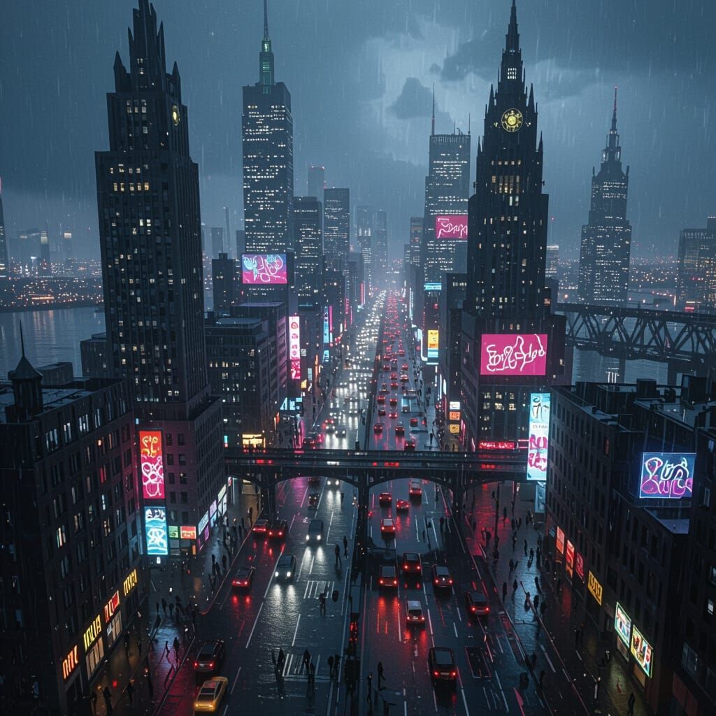 Dystopian Futuristic Copenhagen Cityscape at Night in Heavy ...