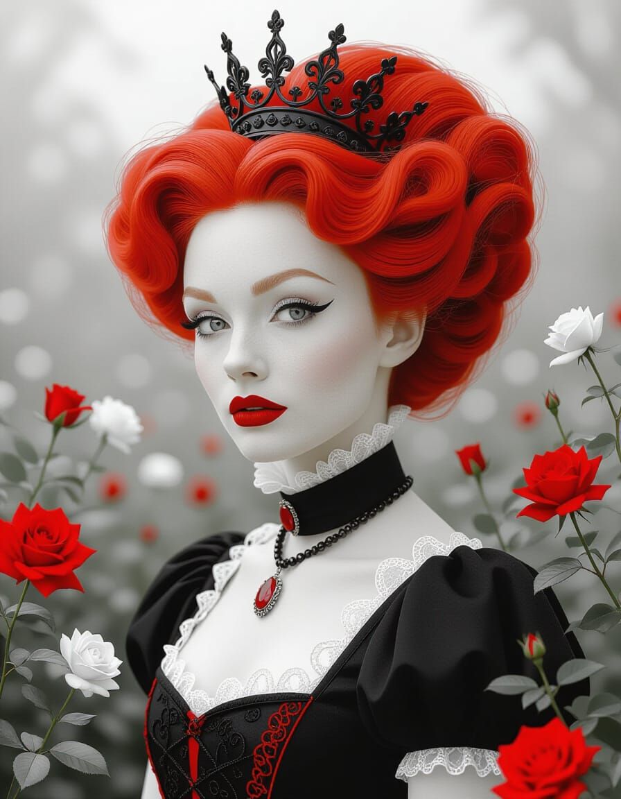 Red Queen Portrait in Tim Burton Style