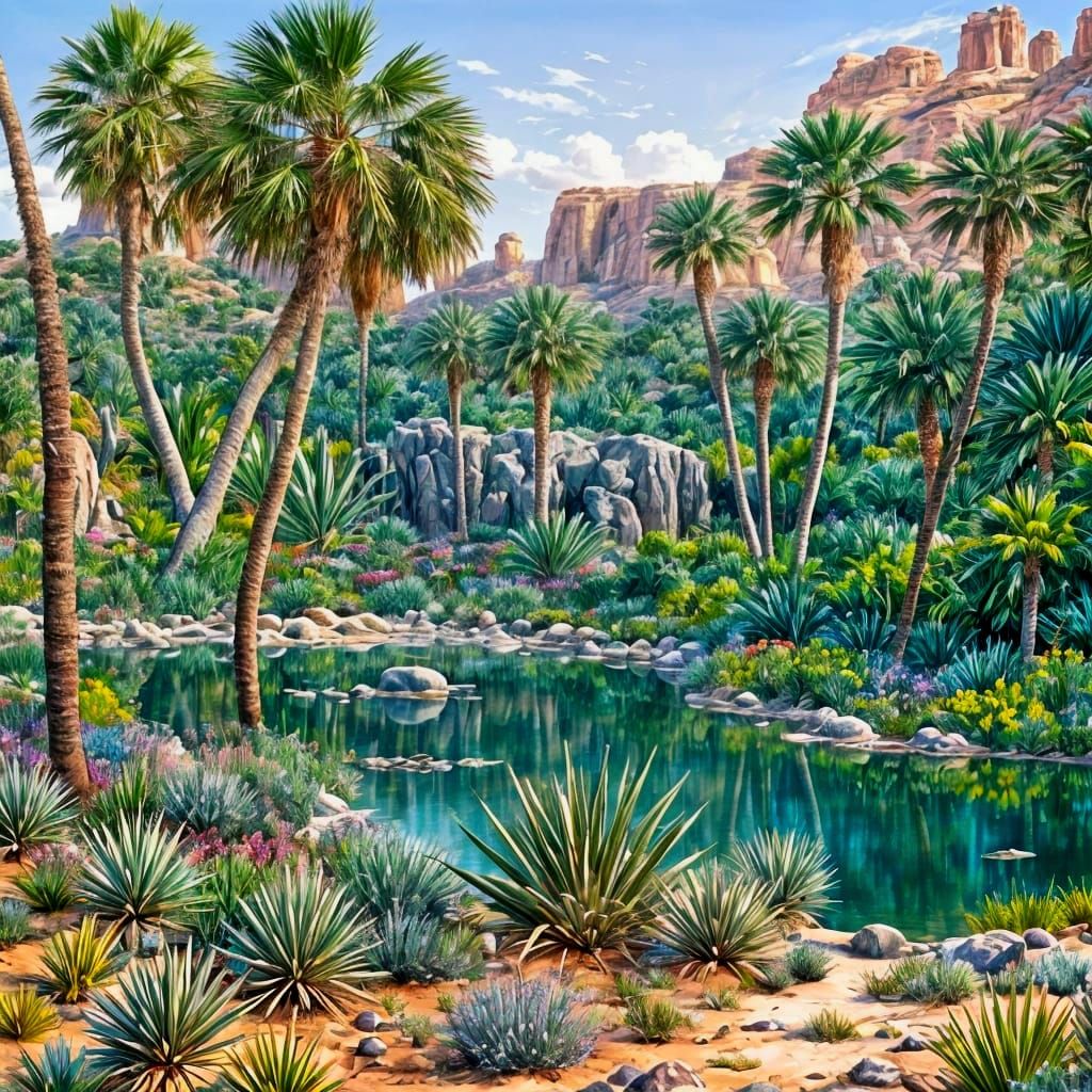 Surreal Desert Villa with Metallic Cacti