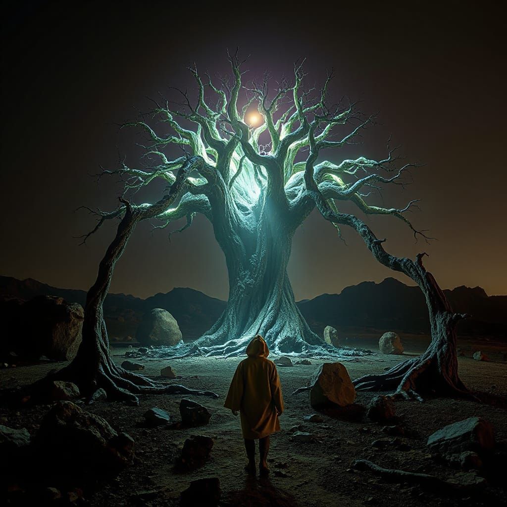 Bioluminescent Tree on Alien Planet in Surreal Style