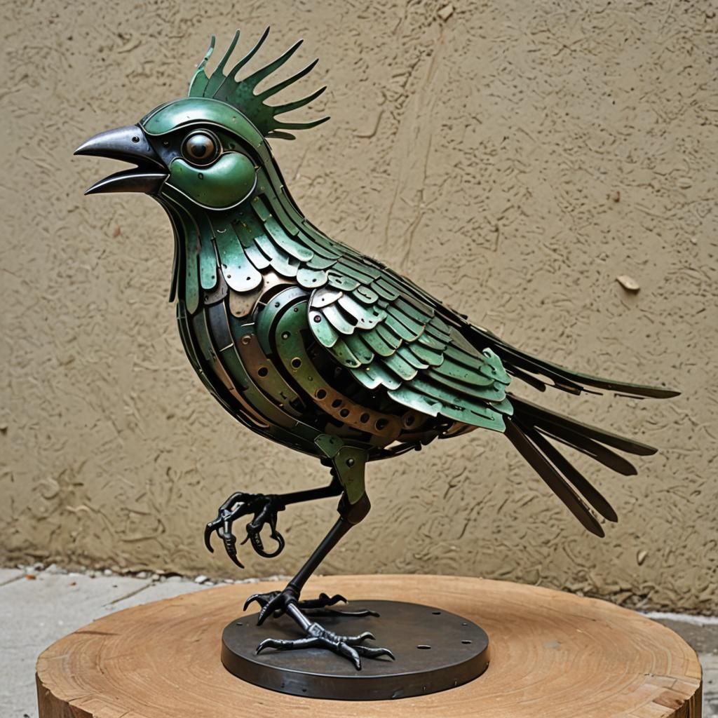 Metal Bird Sculpture Assembled from Keys