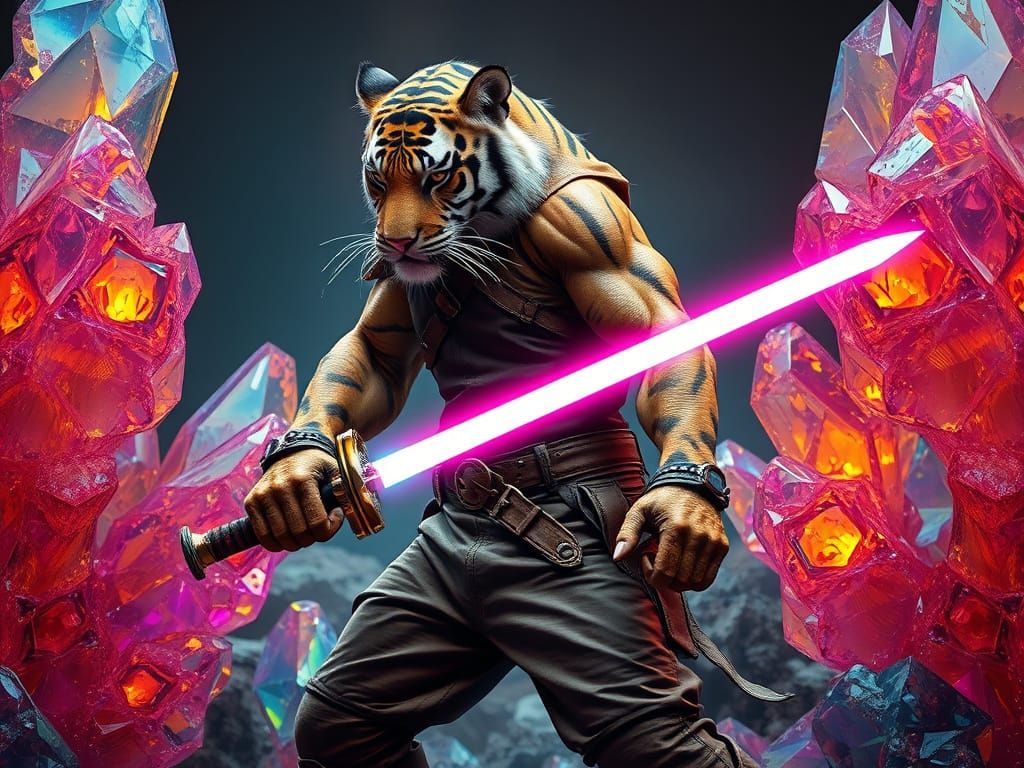 Fierce Warrior Hybrid with Stitched Leather Skin and Neon Sa...