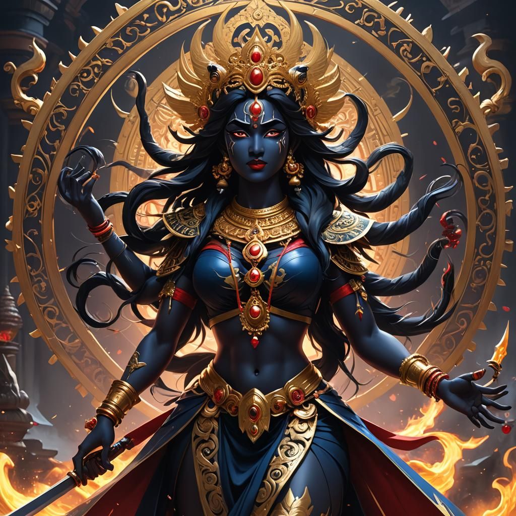 Goddess Kali Blesses Prosperity: 3D Anime Art