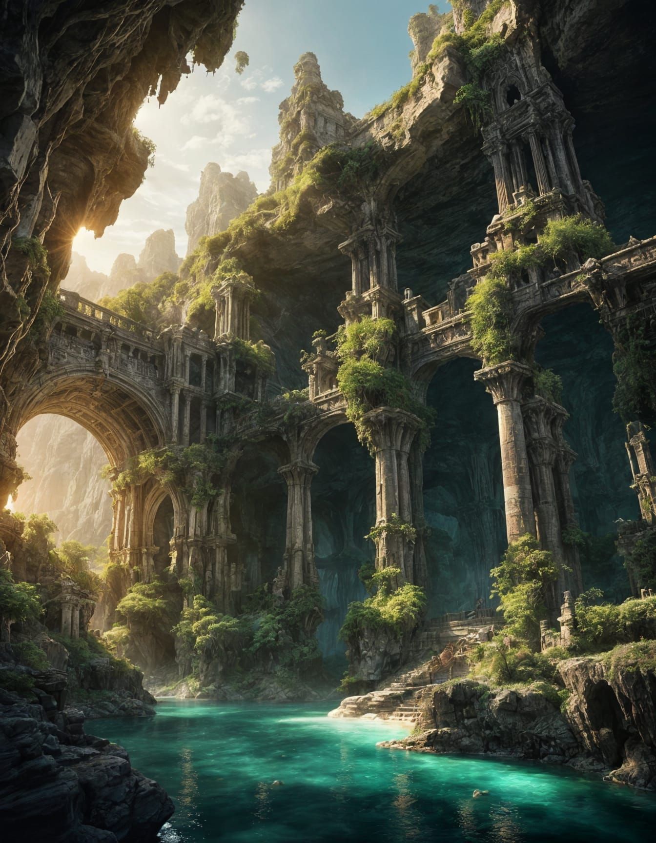 Sunken City in Colossal Cave, Cinematic Fantasy Art