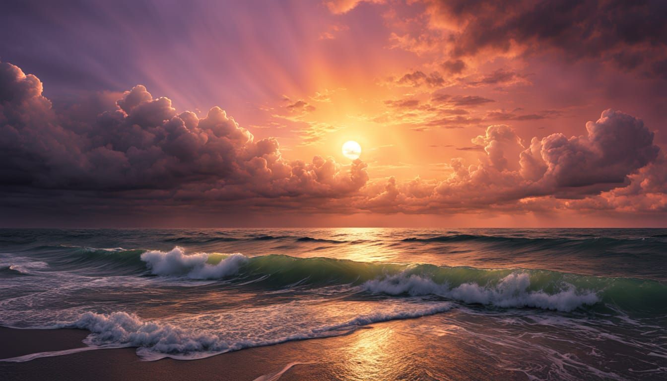 Cinematic Sunset Over Churning Sea