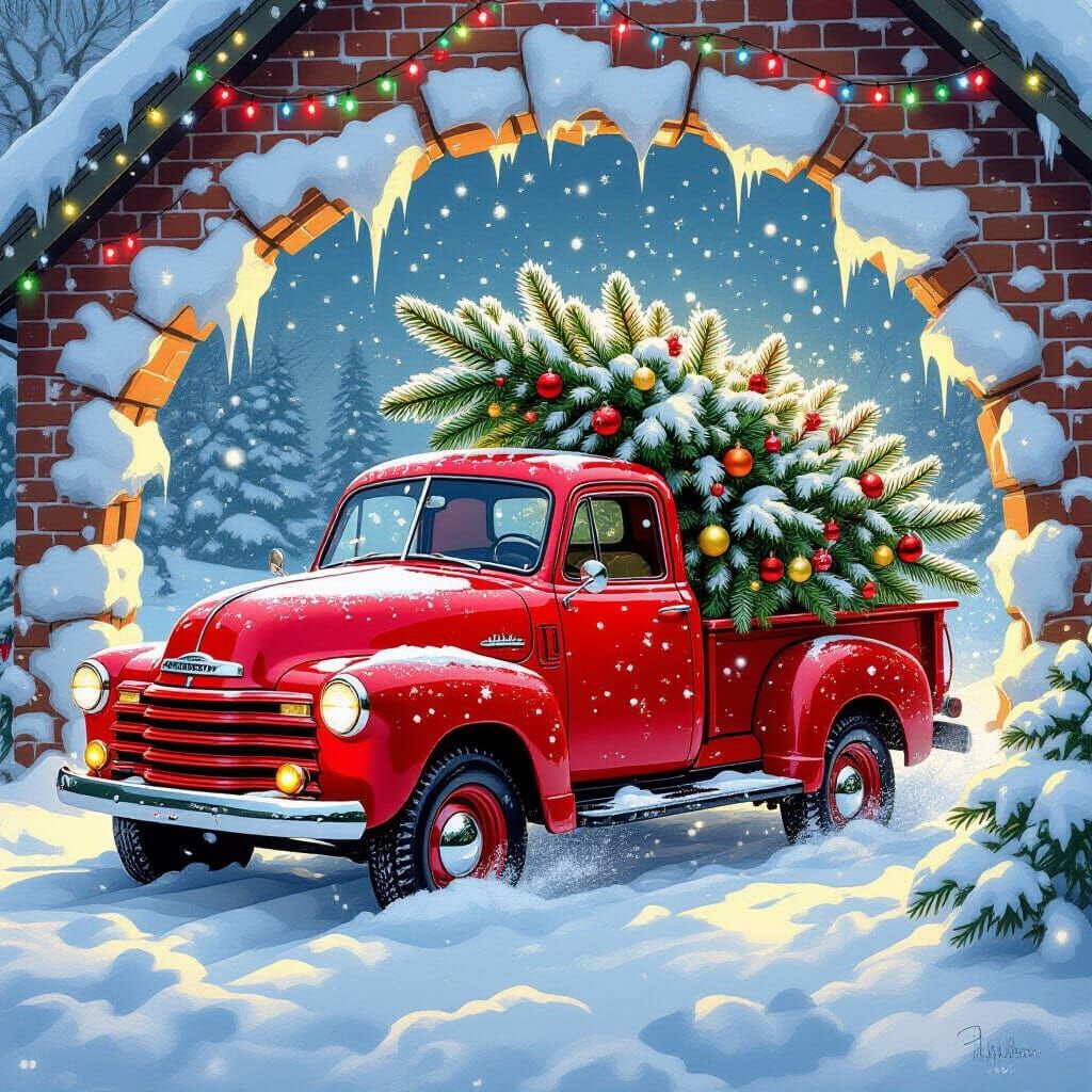 Christmas Truck Smashes Snowy Wall