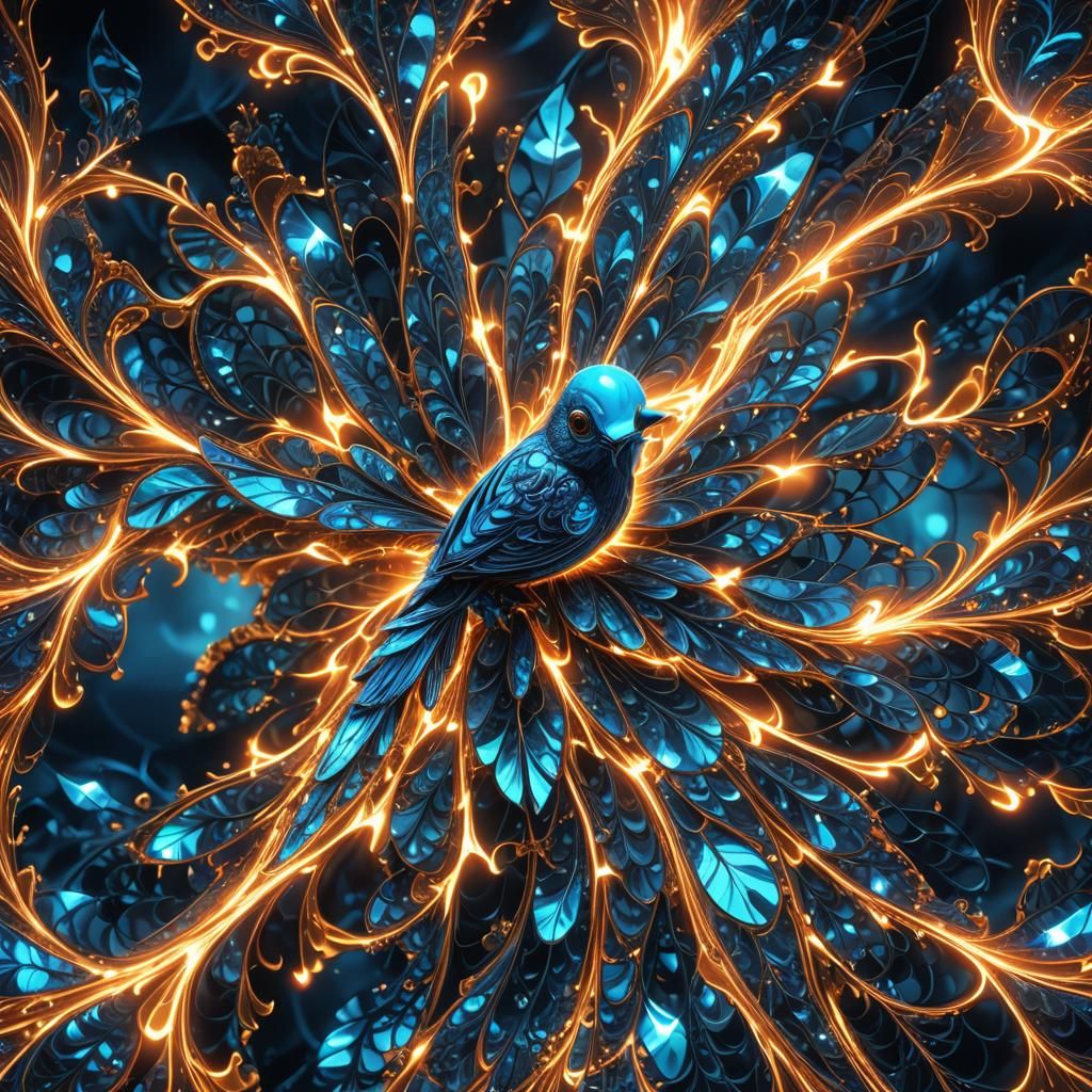 Electric Blue Fractal Bird Made of Lightning