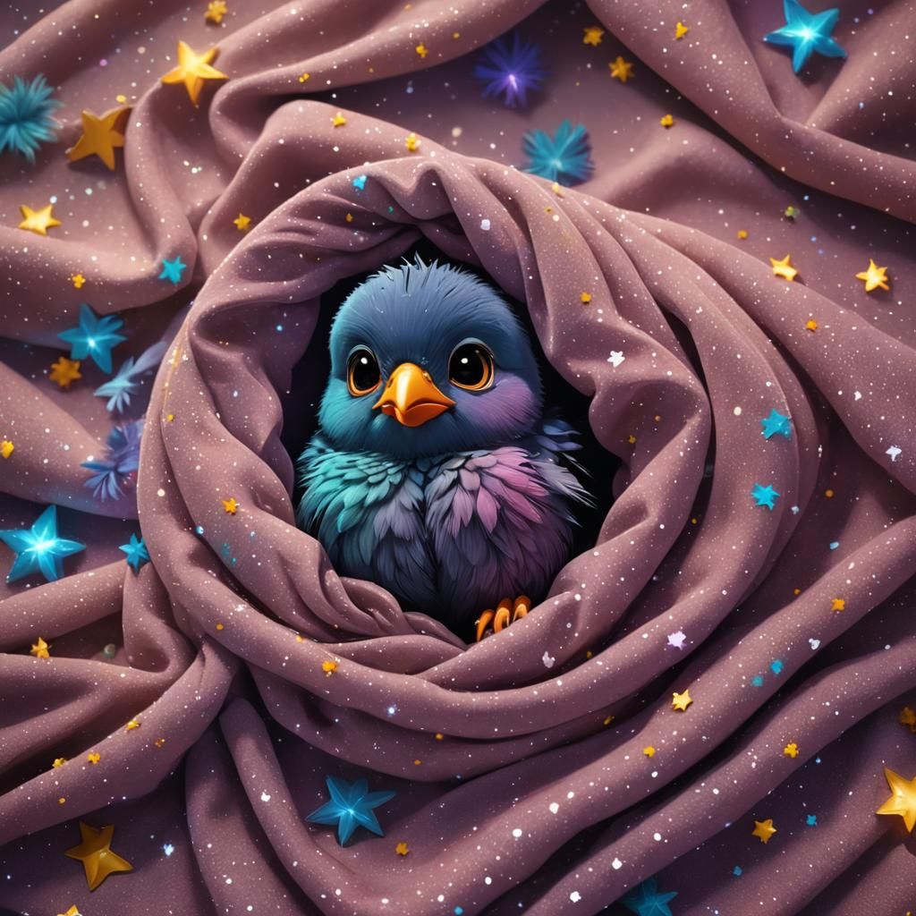 Rainbow Birds Snuggled at Night: Digital Art