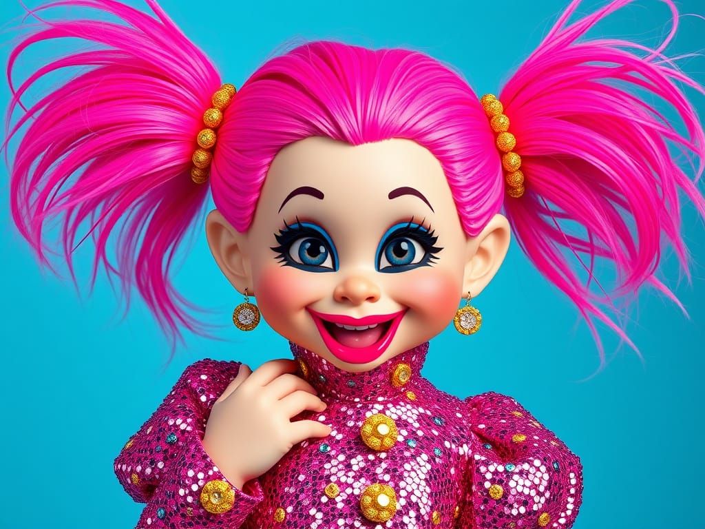 Drew Barrymore as a Troll Doll in Pop Surrealist Style