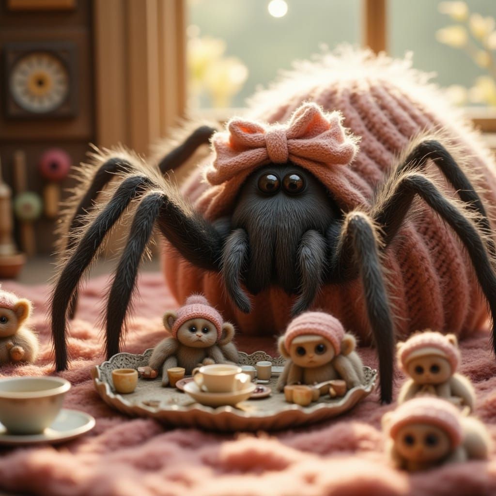 Giant Tarantula Knits Sweaters for Spider Tea Party