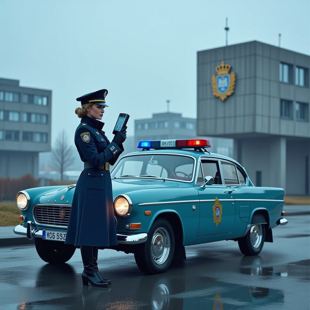 Retro-Futuristic Officer in Bleak Scandinavian Fall