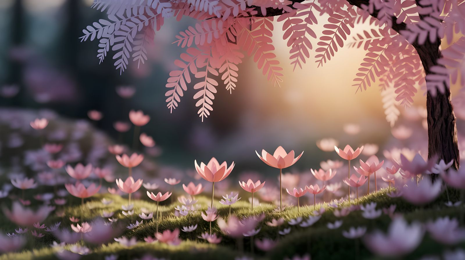 Whimsical Paper Fantasy in Serene Spring Landscape