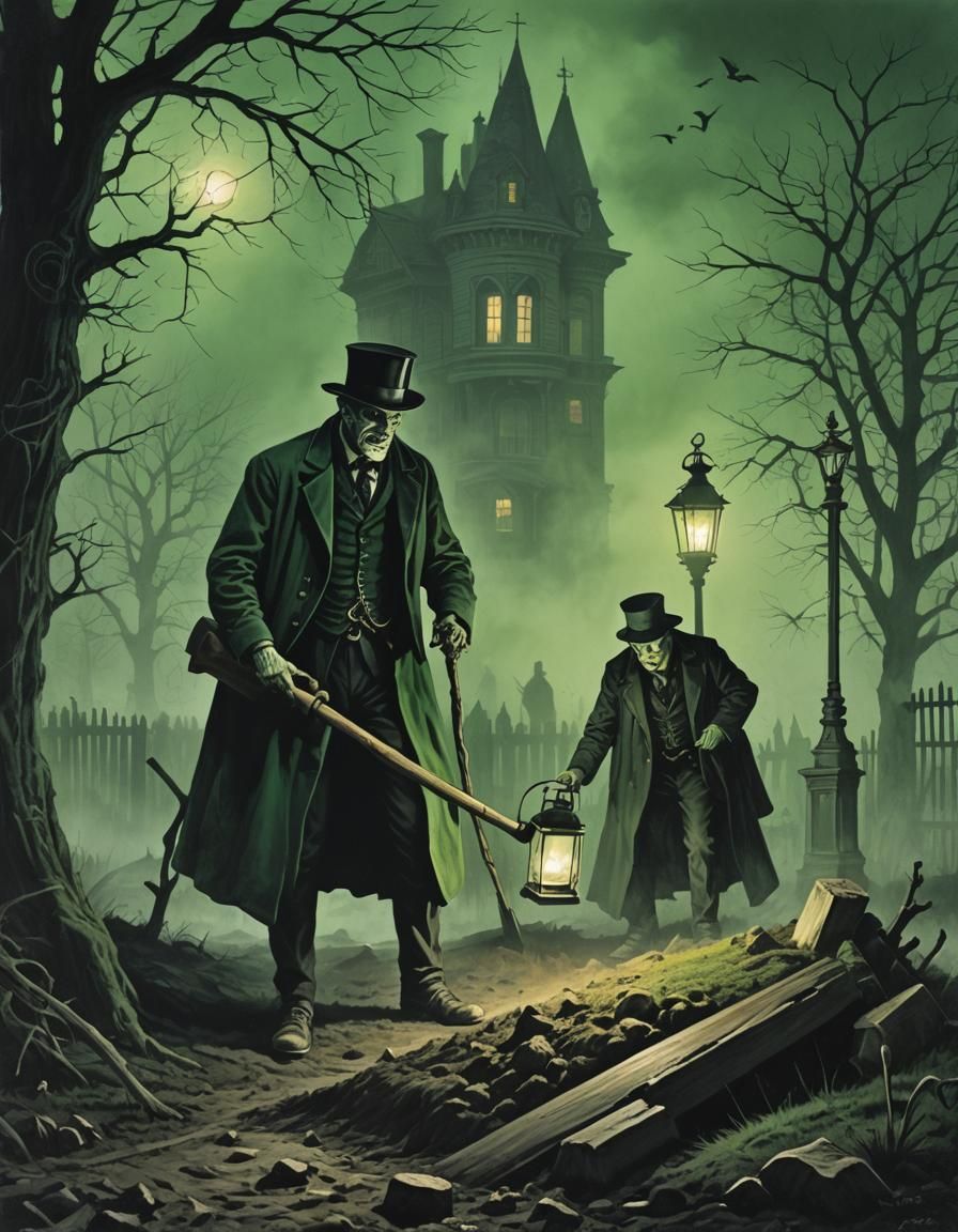 Creepy Victorian Graverobbers in a Gothic Illustration