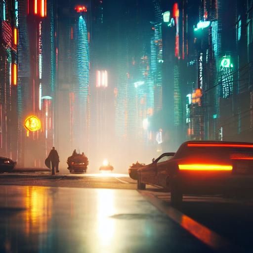 Cyberpunk Figure in Neon Alleyway, Dynamic Lighting