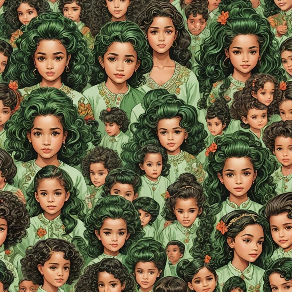 Quadruplets with Blonde Hair in Detailed Matte Painting