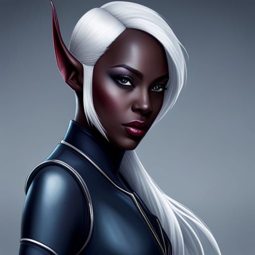 Hyperrealistic Drow Elf Woman with Pointed Ears