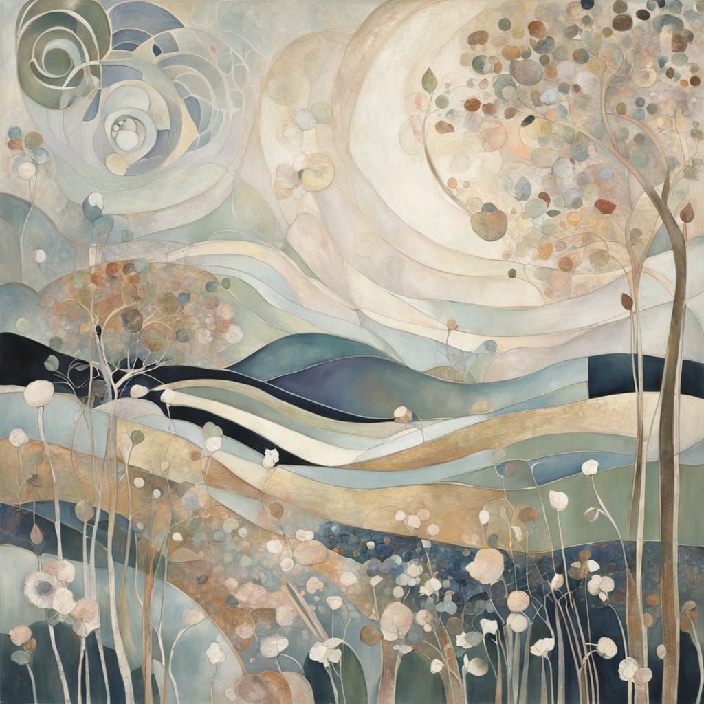 Dreamy European Landscape with Winding Paths and Rolling Hil...