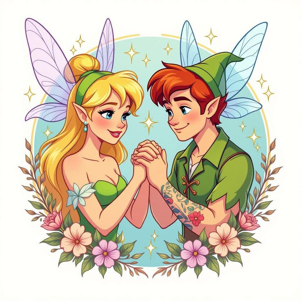Tinkerbell and Peter Pan Tattoo Sheet
