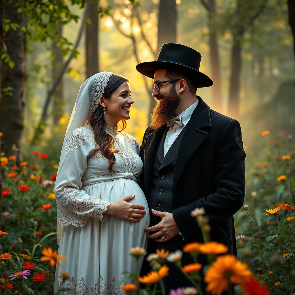 Mystical Forest: Hasidic Couple in Matte Painting Style