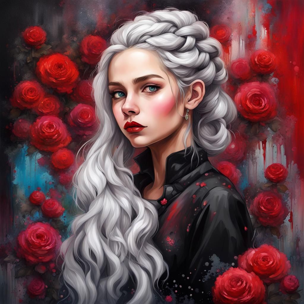 Silver-Haired Girl in Castle Garden, Graffiti Art