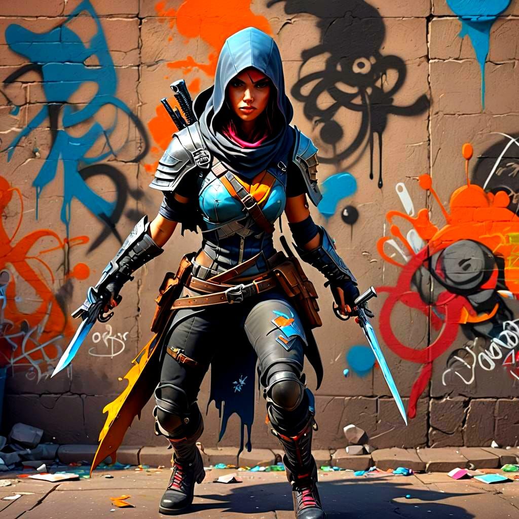 Sleek Assassin Warrior in Graffiti Art Style