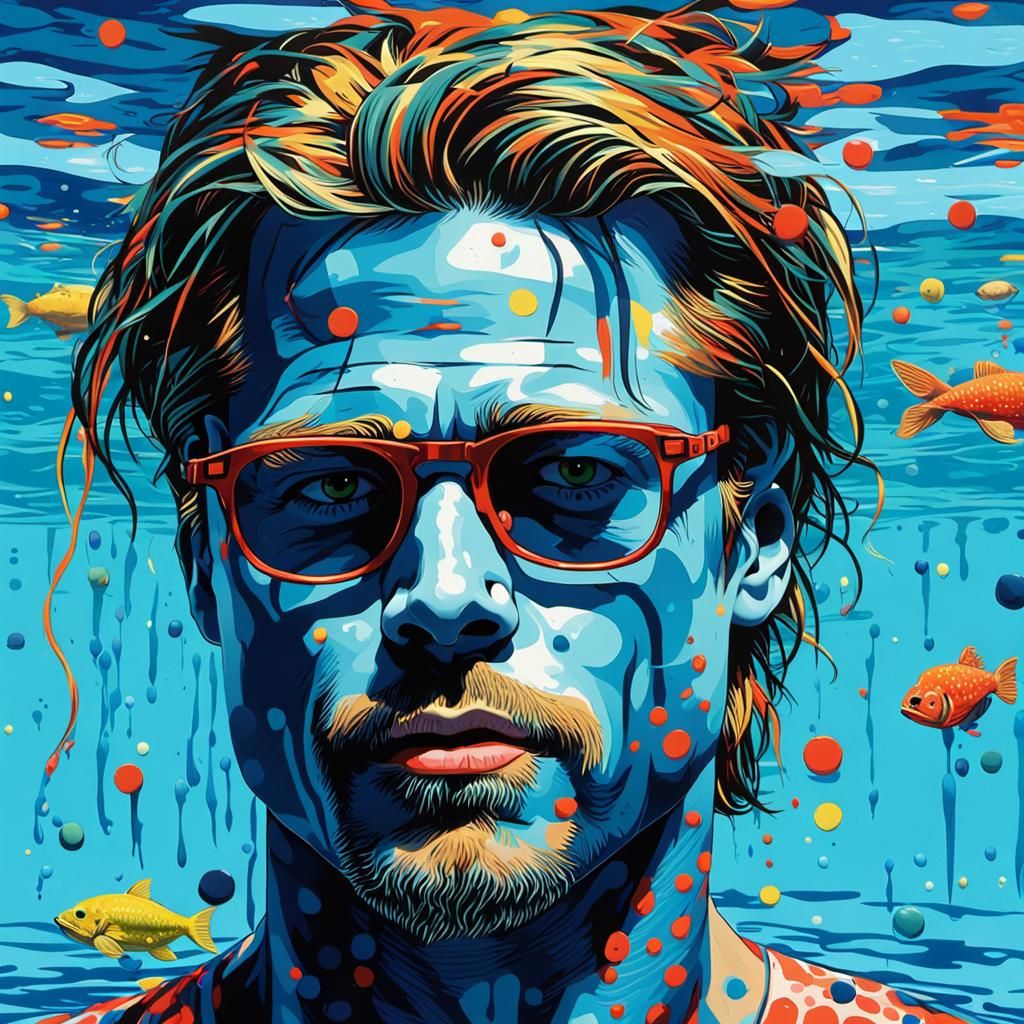 Brad Pitt Swimming in Pop Art Style