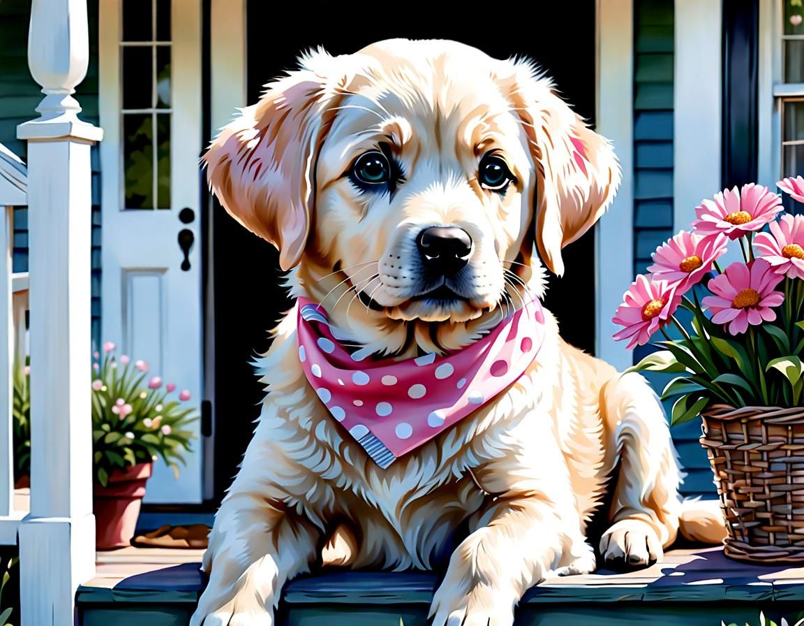 Adorable Fluffy Lab Puppy in Watercolor Illustration