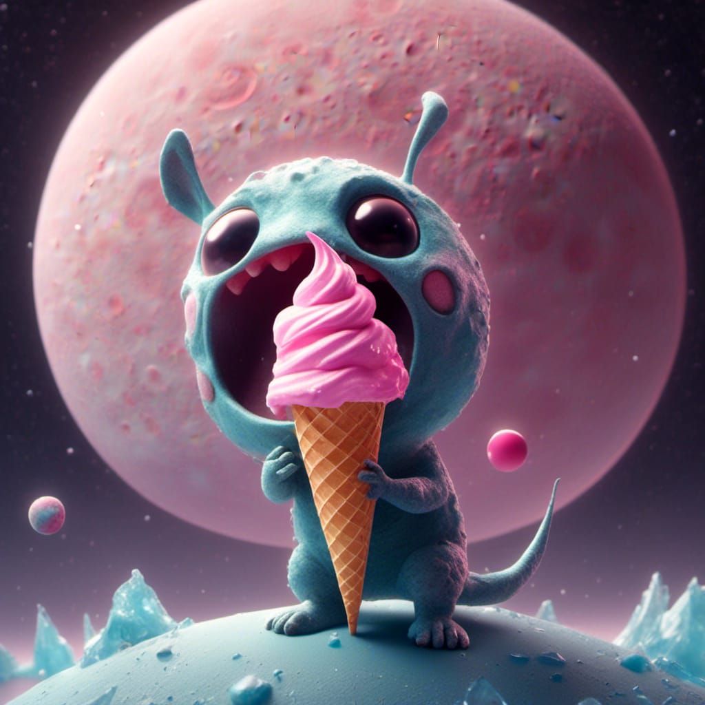 Alien Licking Ice Cream on the Moon