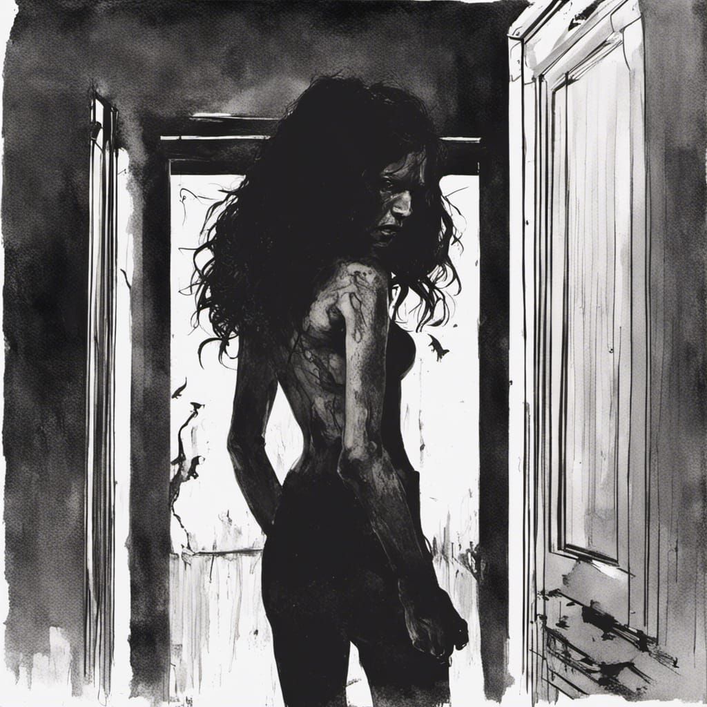 Sinister Image of Destitute Female Filled with Despair