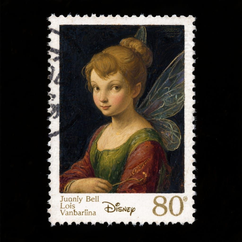 Tinkerbell Oil Painting Portrait on Postage Stamp