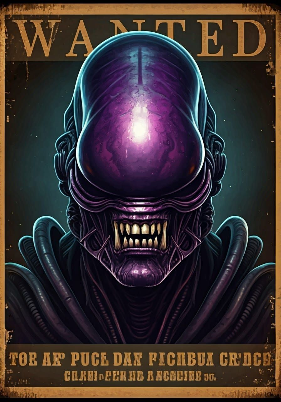 Vintage Wanted Poster: Purple Xenomorph Alien