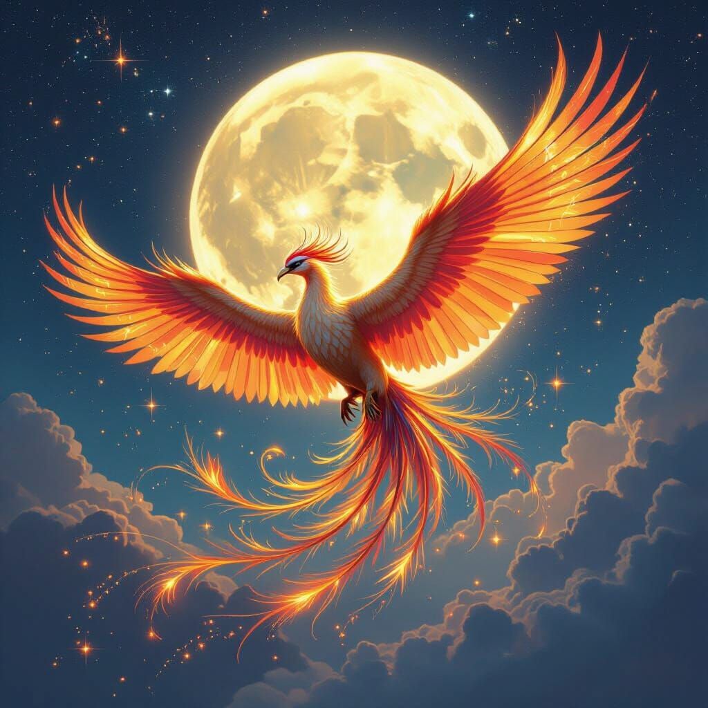 Radiant Phoenix Soaring Through Starry Sky
