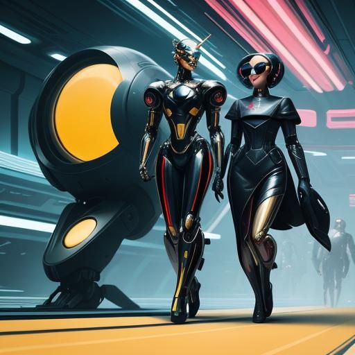 Retrofuturistic Fashion Show with Robot Assistant