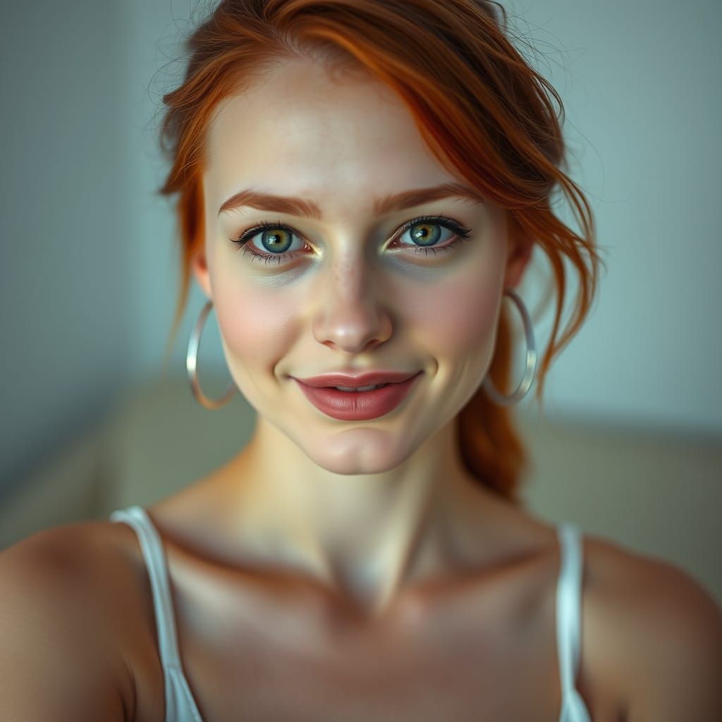 Softly Lit Portrait of a Young Woman with Fiery Red Hair
