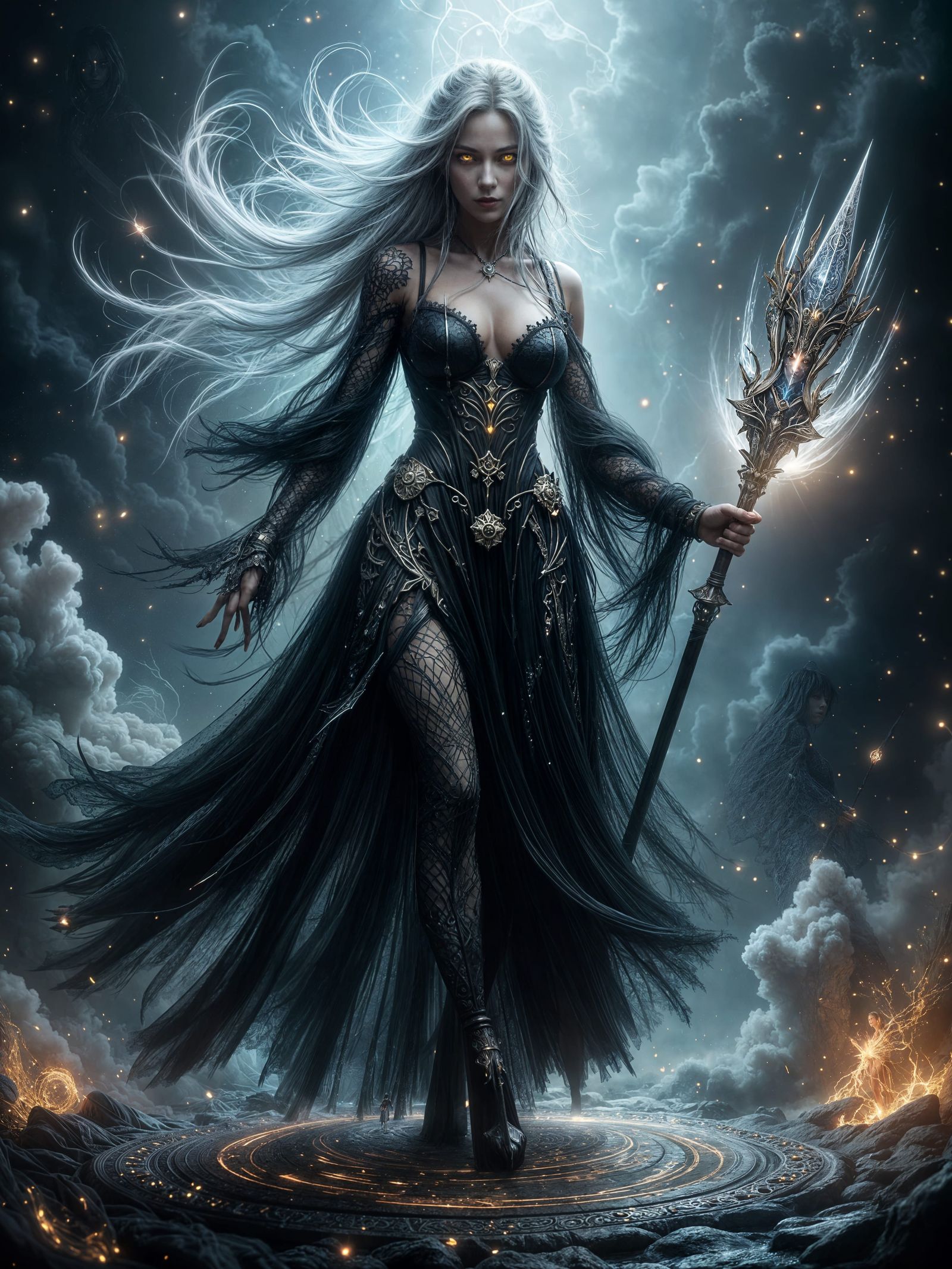 Morgan Le Fey Casting Dark Magic in Gothic Style