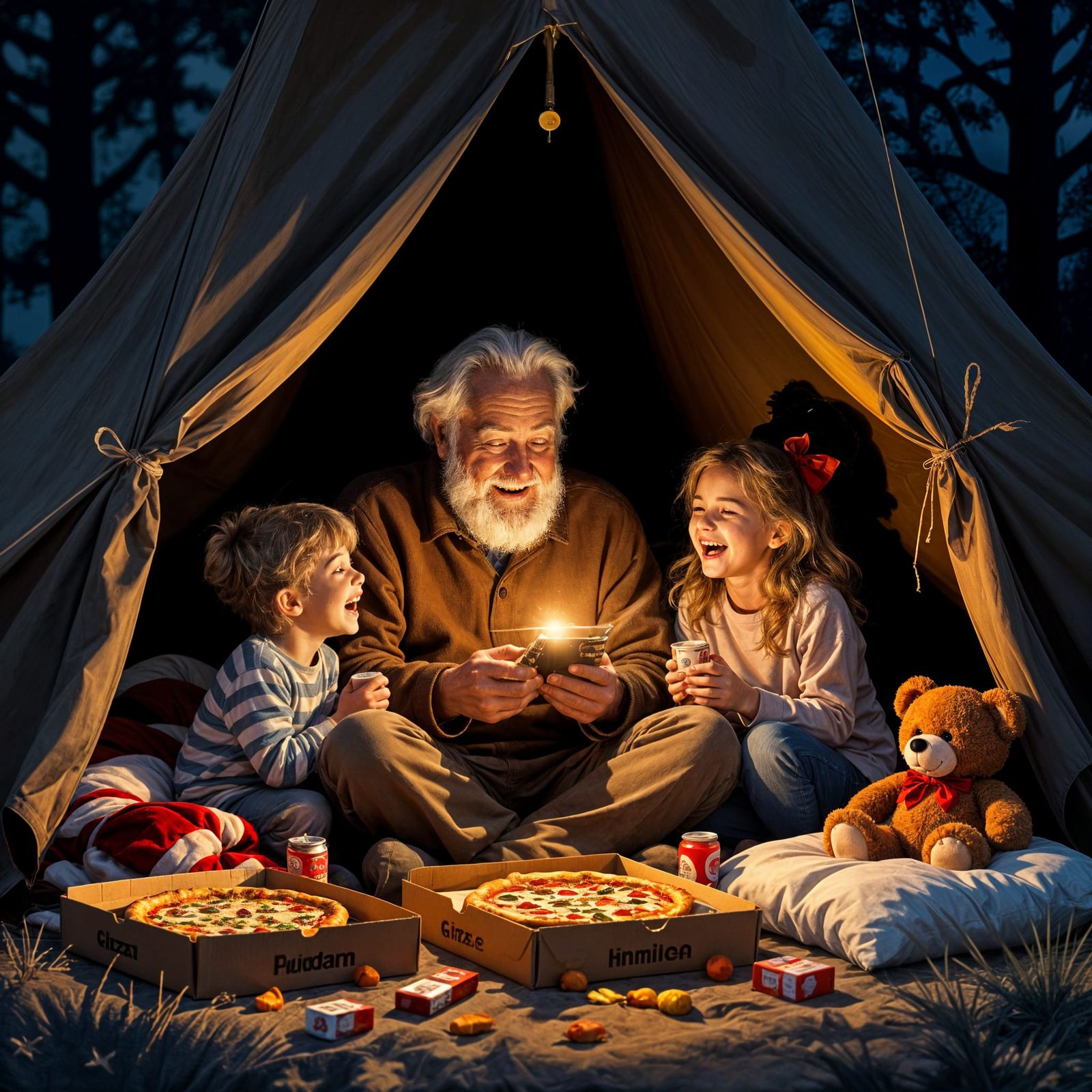 Grandfather Tells Spooky Stories to Grandchildren