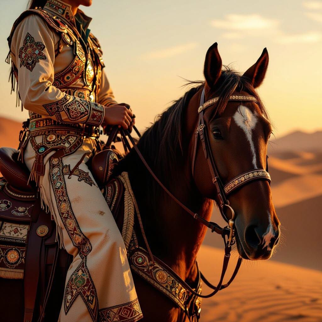 Arabian Horse in Golden Desert Landscape