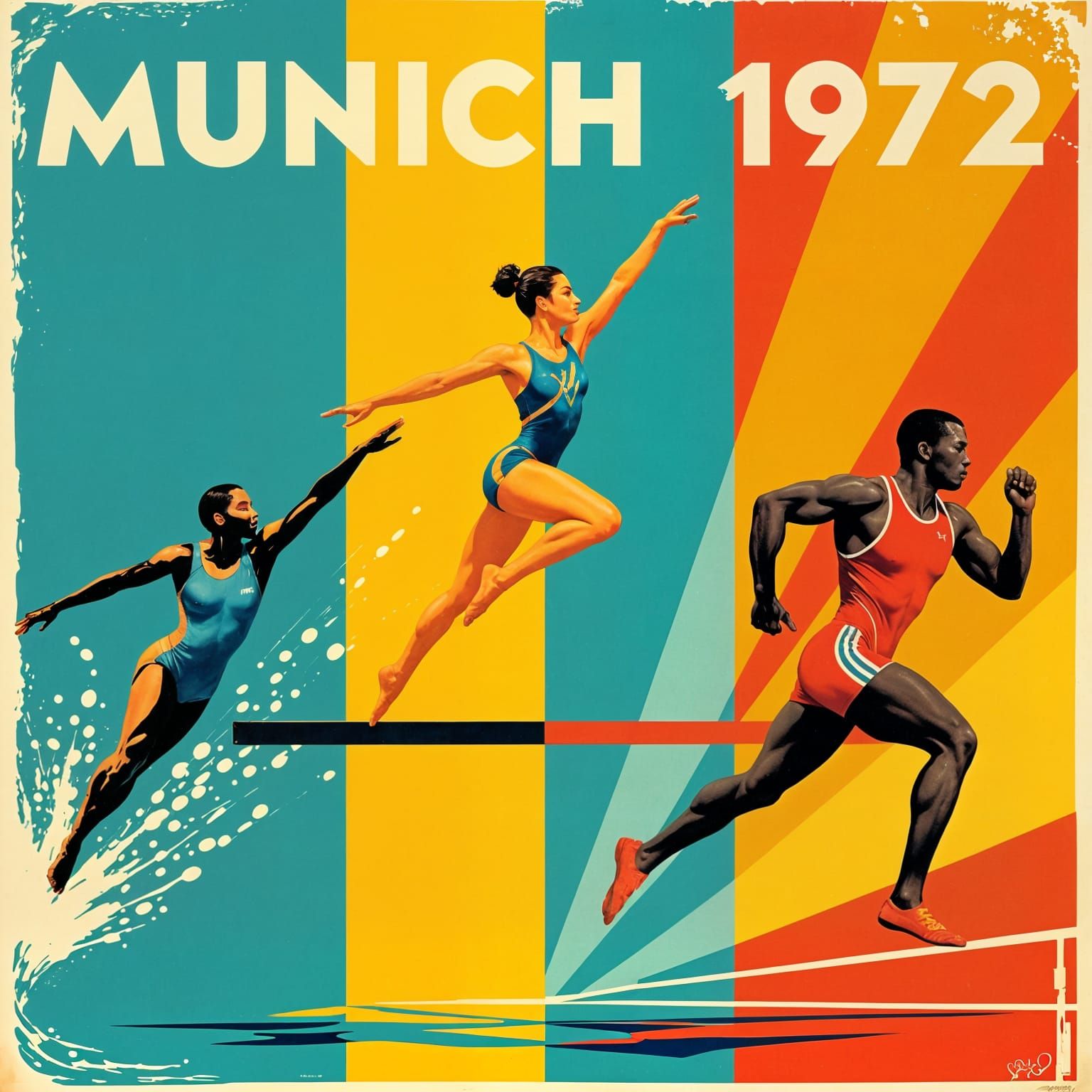 Vintage Munich 1972 Olympics Poster: Sports Montage