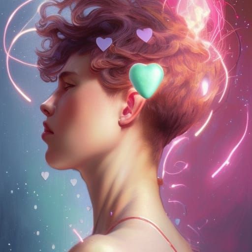 Luminous Orbs with Heart Background, Hyperdetailed Portrait