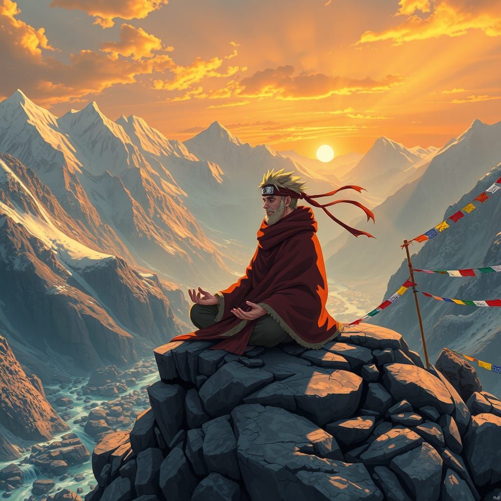 Naruto Meditating in Himalayas: Vibrant Anime Art