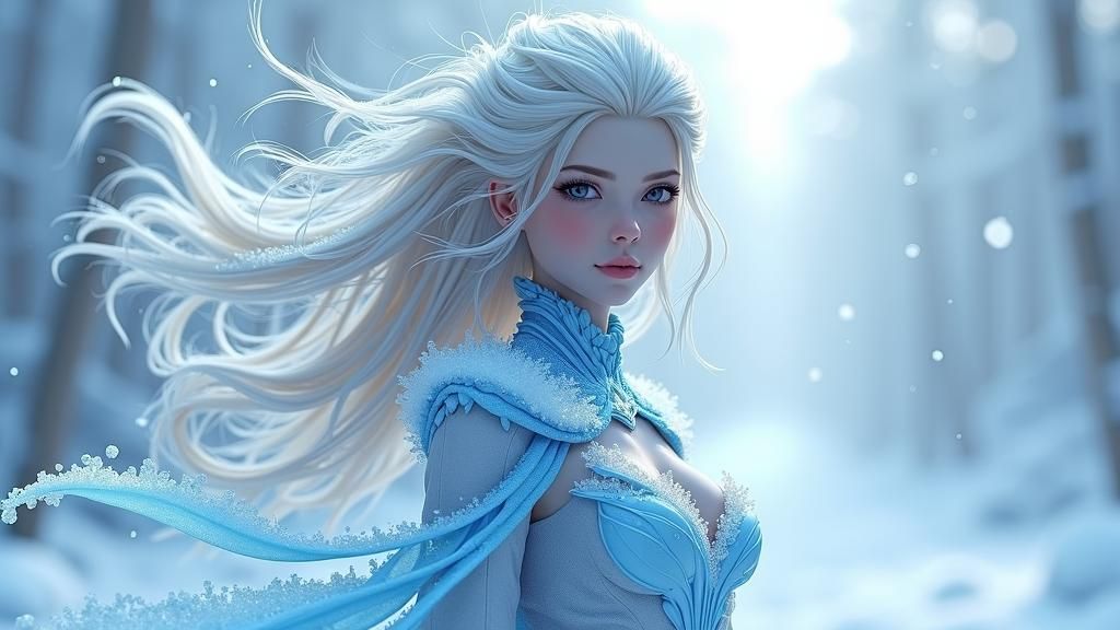 Icy Anime Female in Frozen Landscape, Digital Art
