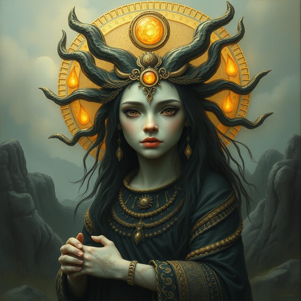 Ethereal Androgynous Figure in Serene Mythical Landscape