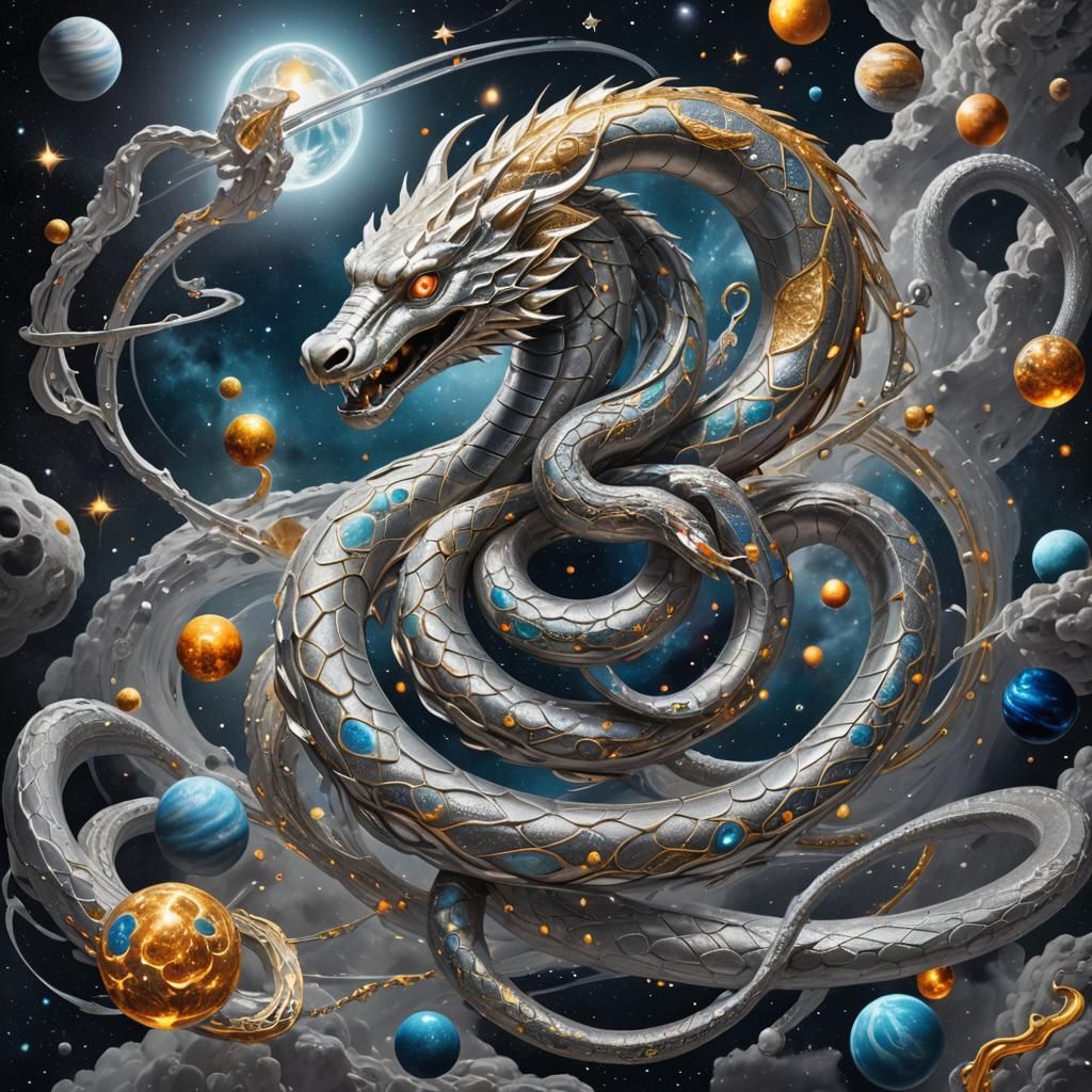 Celestial Serpent in Space: Holographic Astral Illustration