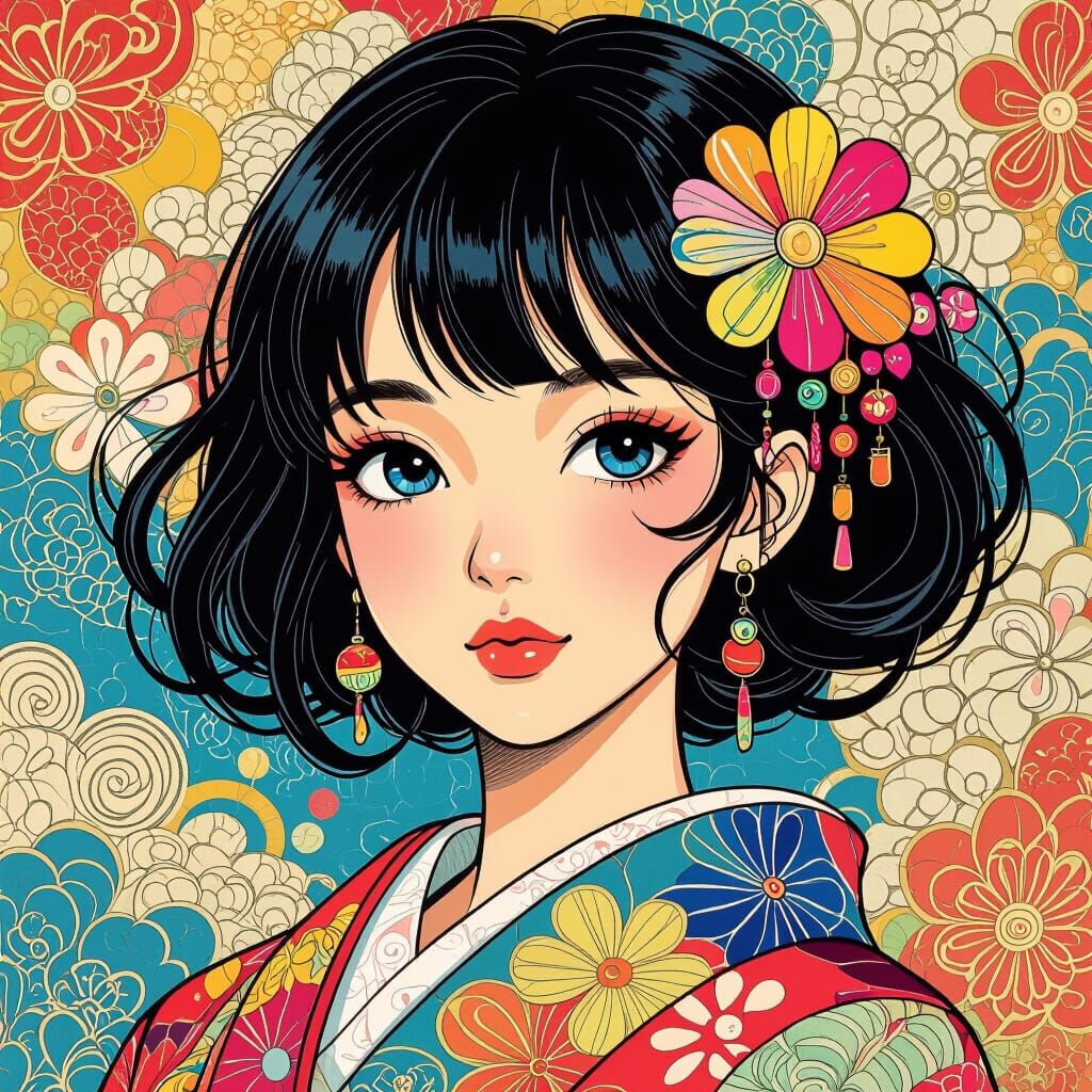 Manga-Inspired Portrait in Style of Japanese Pop Art