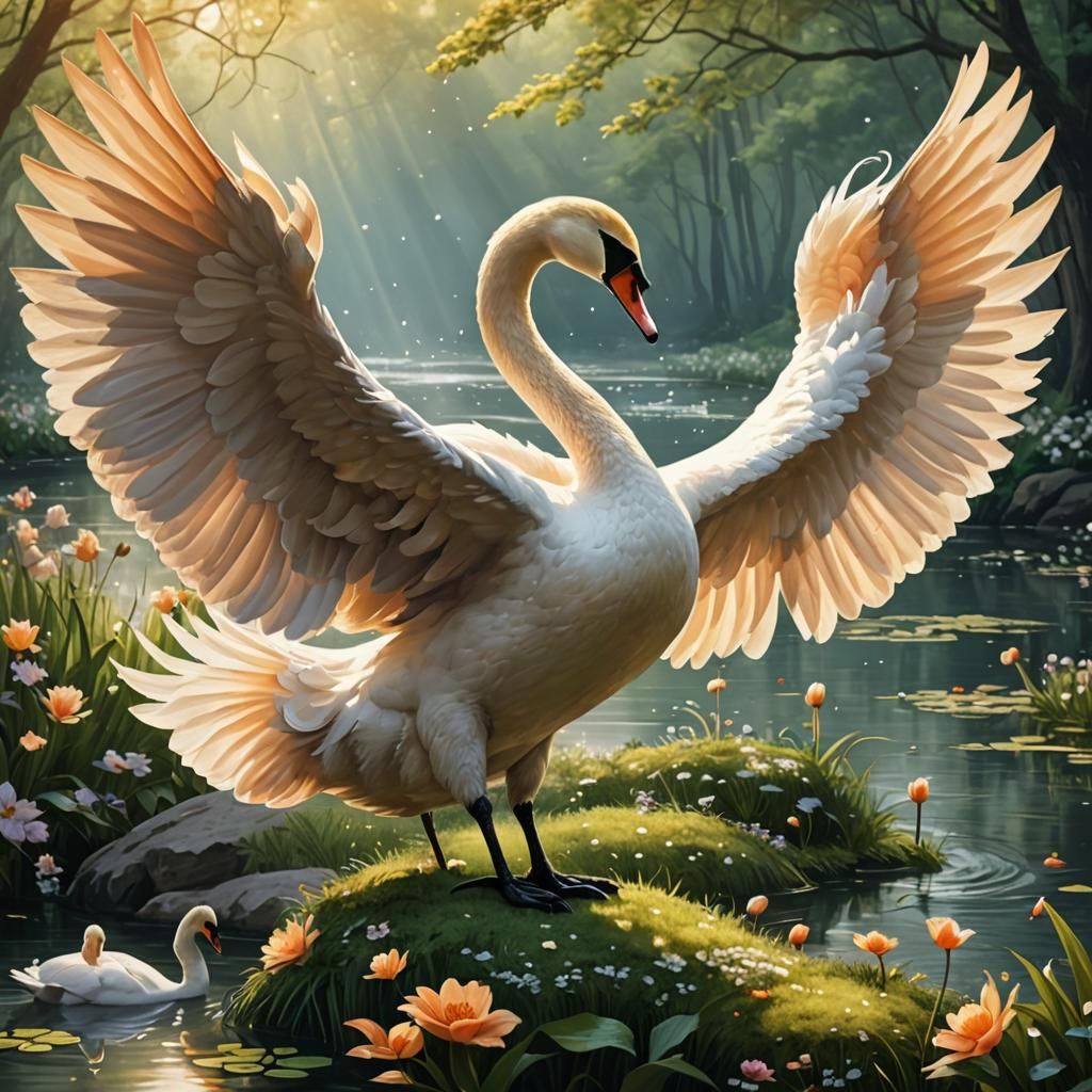 Elegant Swan on Still Lake: AI Generated Image
