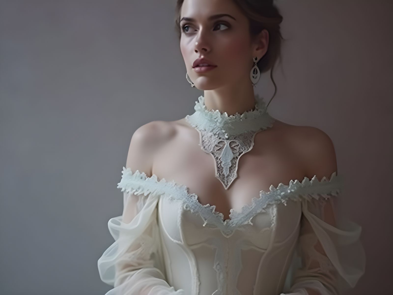 Surreal Goddess in Lavender Gown, Cyberpunk Aesthetic