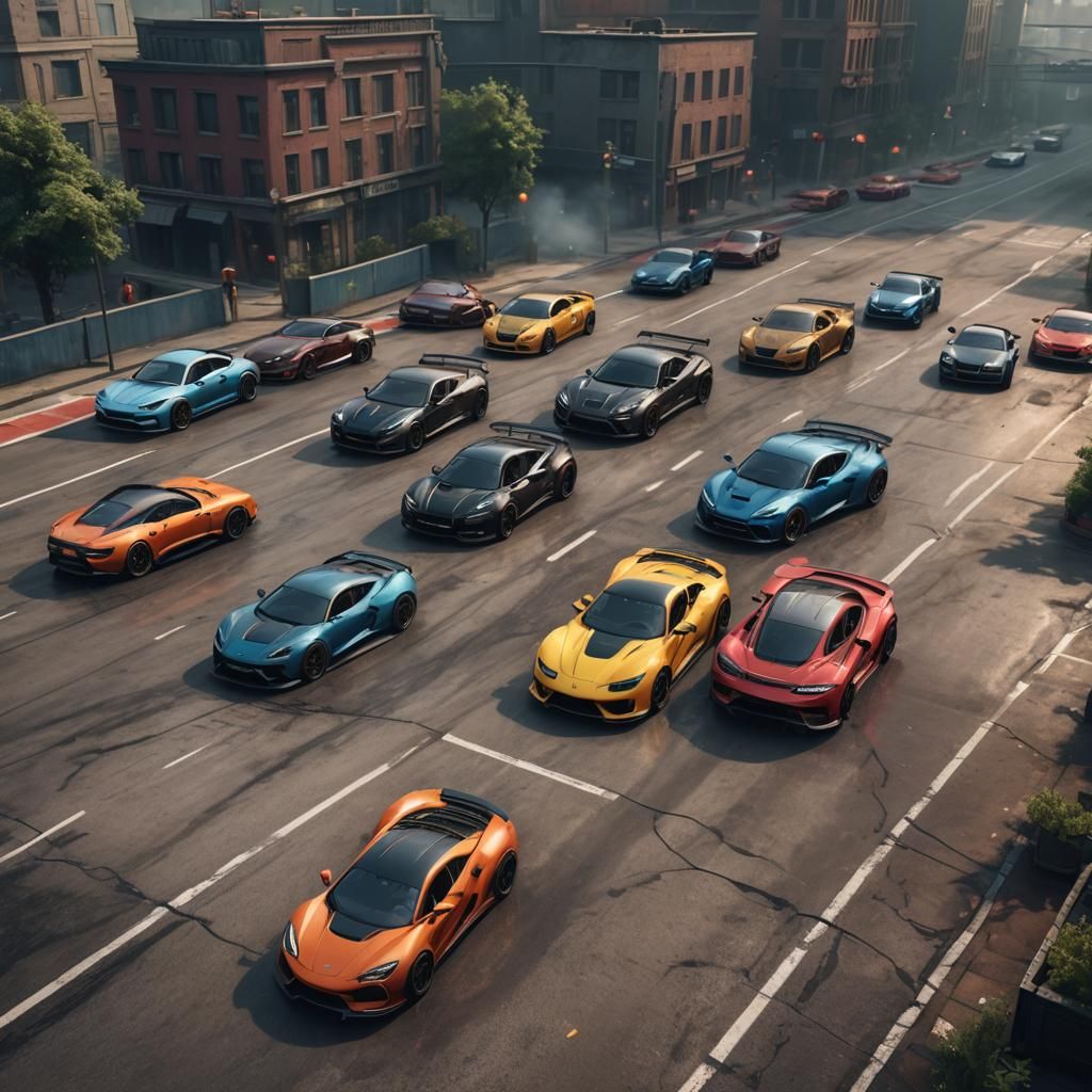 Sports Cars Drifting: Detailed Matte Painting