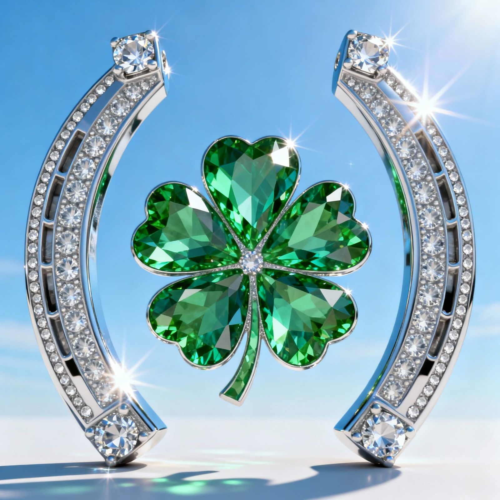 Platinum Horseshoe & Emerald Clover Macro Jewelry